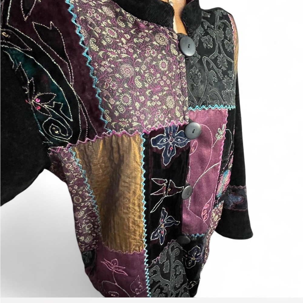 90s Vintage Flashback Silk & Velvet Patchwork Jac… - image 3